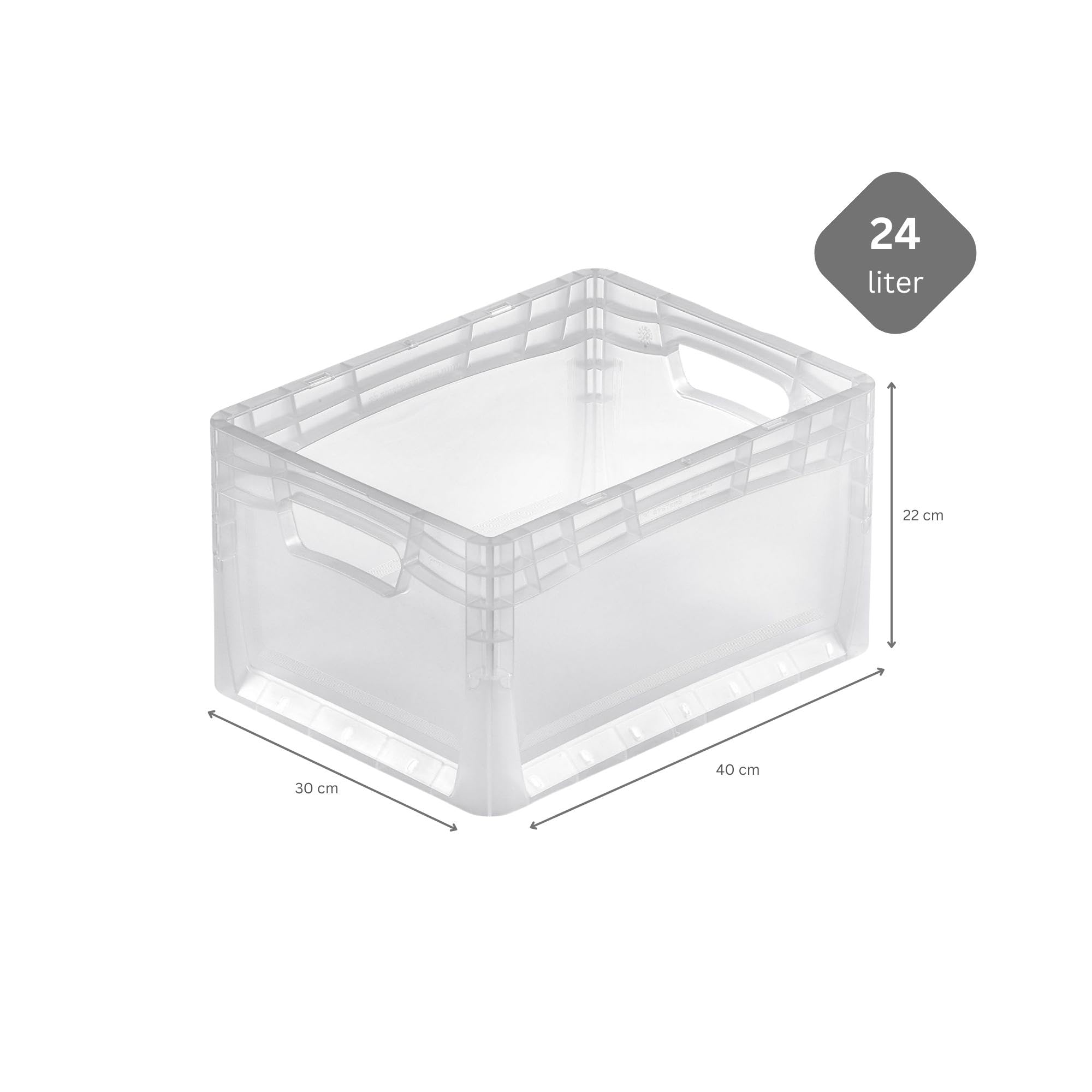 PROREGAL SuperSparSet 8x Transparenter Eurobehälter LightLine mit offenem Griff & Auflagedeckel | HxBxT 22x30x40cm | 24 Liter | Eurobox Transportbox Transportbehälter Stapelbehälter
