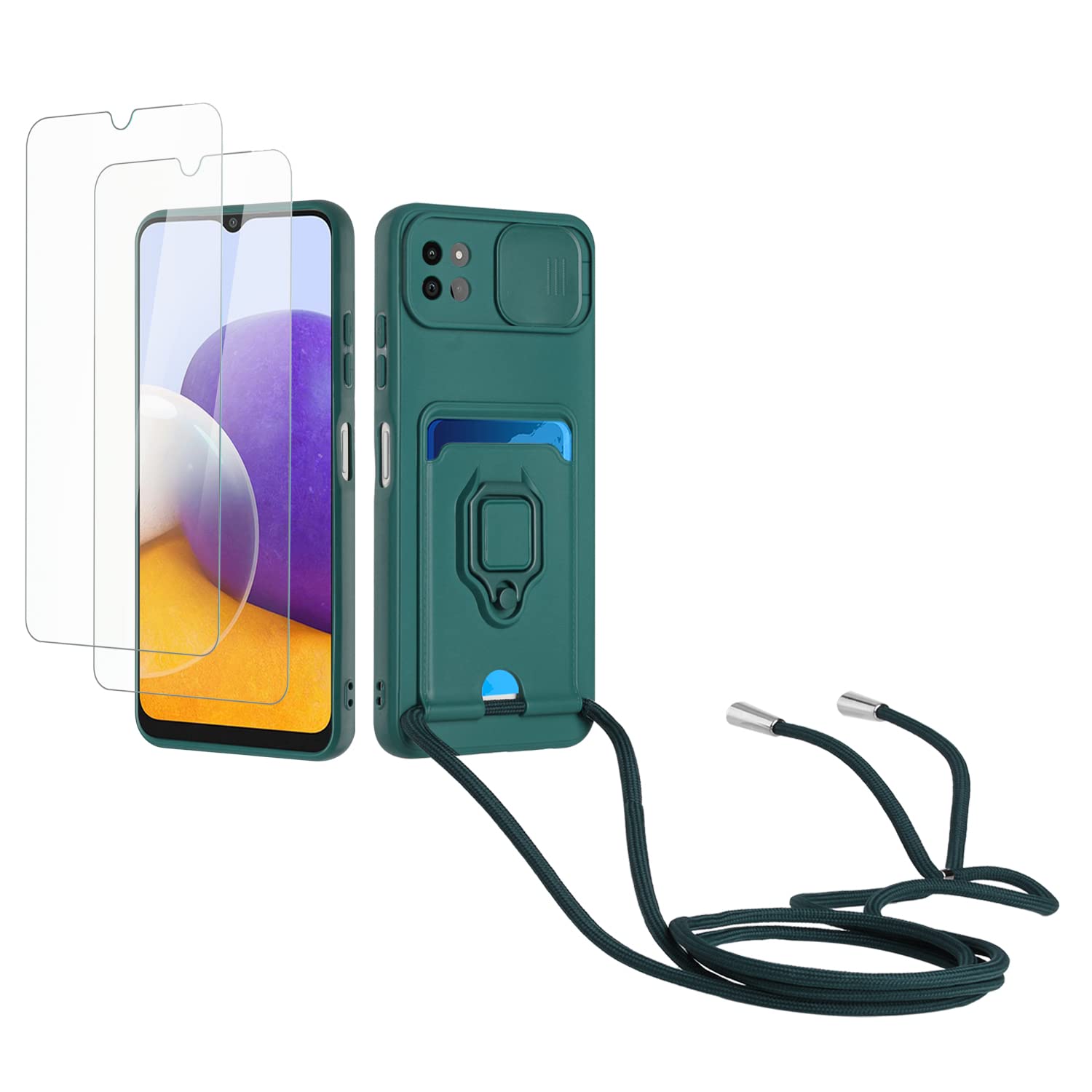 Kaslly Funda con Cuerda para Samsung Galaxy A35+[2 Pack Protector Pantalla],Case con Ranura para Tarjetas,Cubierta de Cámara Deslizante Proteger,Doble Cara Protección-Negro — view 42