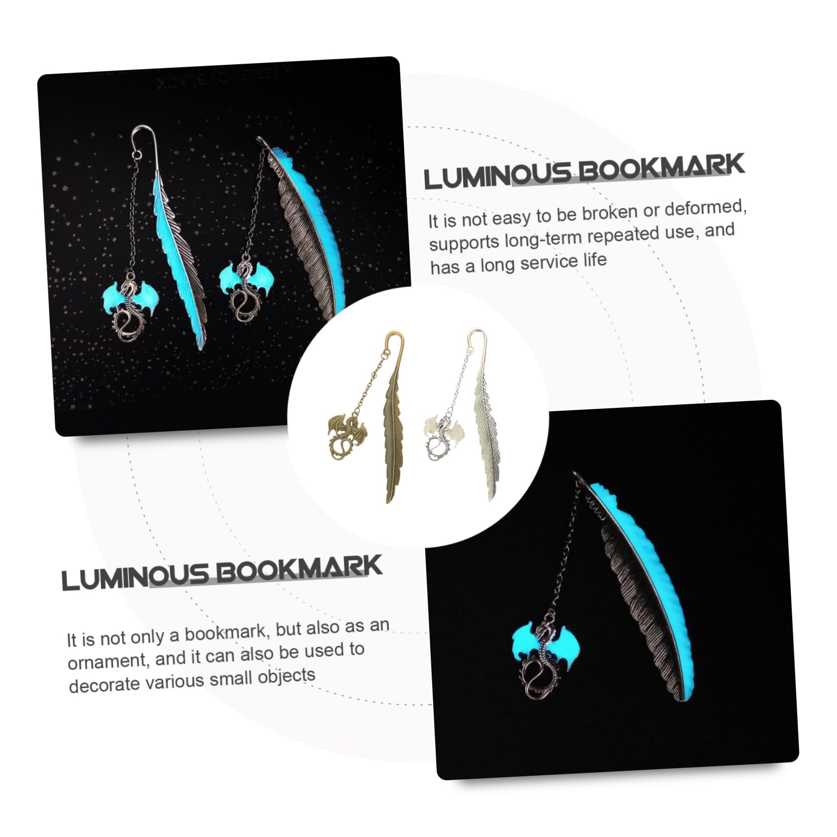 HOMSFOU Marcadores De Página De Pluma De Aleación De Zinc Marcadores Retro De Pterosaurio Noctiluminiscentes Para Estudiantes Y Lectores 2 Piezas X 4