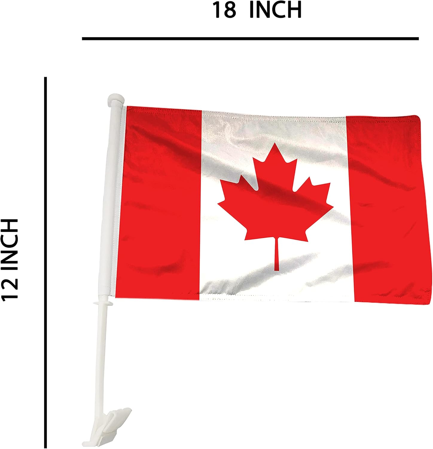 Canada Car Flag Window Clip Flag 18” X 12” Including Poles for Patriotic, Sports Events, Parades (Premium - Double Side Printing, Single)