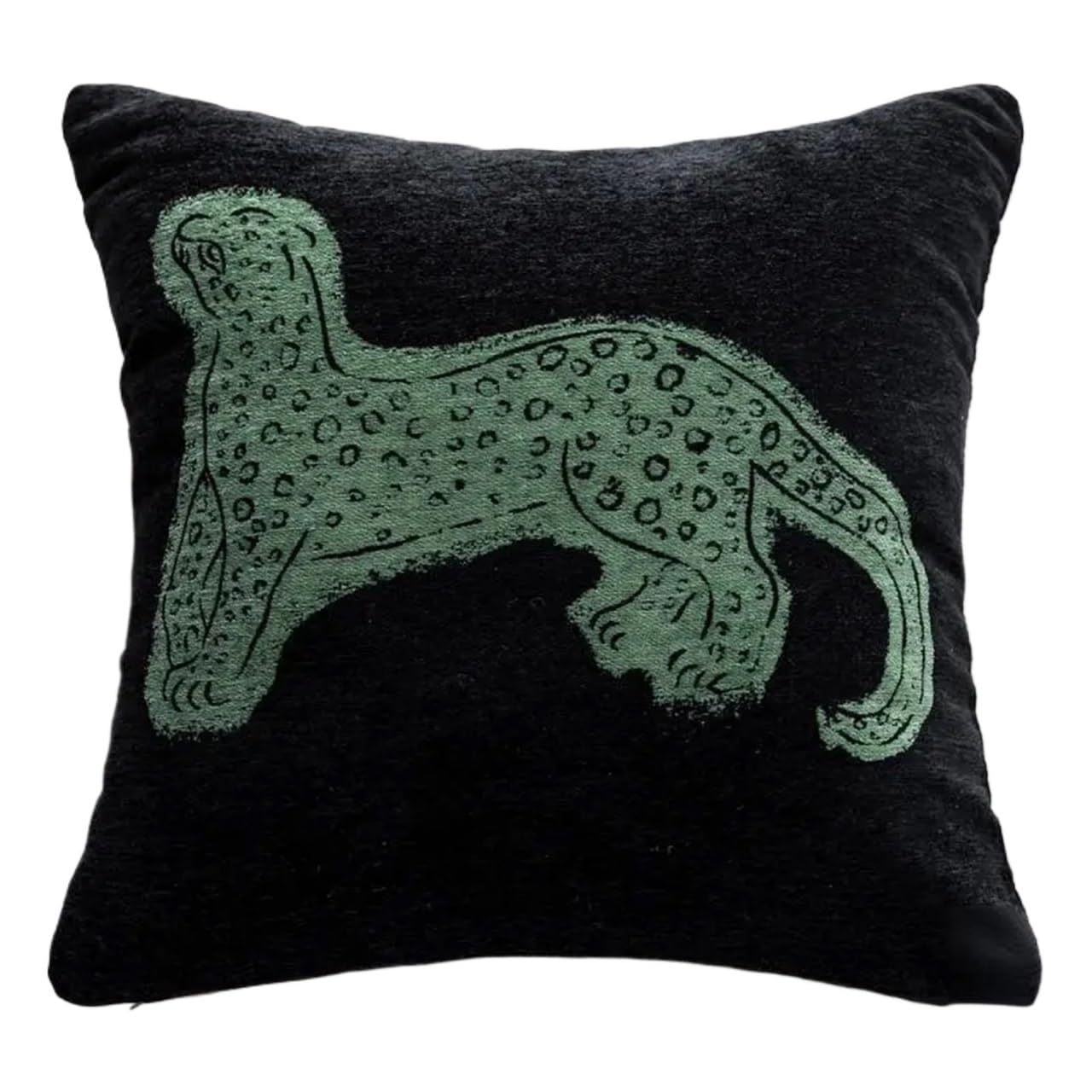 IUVYTA Chenille Pillow Covers Green Cushion Cover 45x45cm Chenille Jacquard Plush Throw Pillow Decoration Ethnic Living(Green Panther)