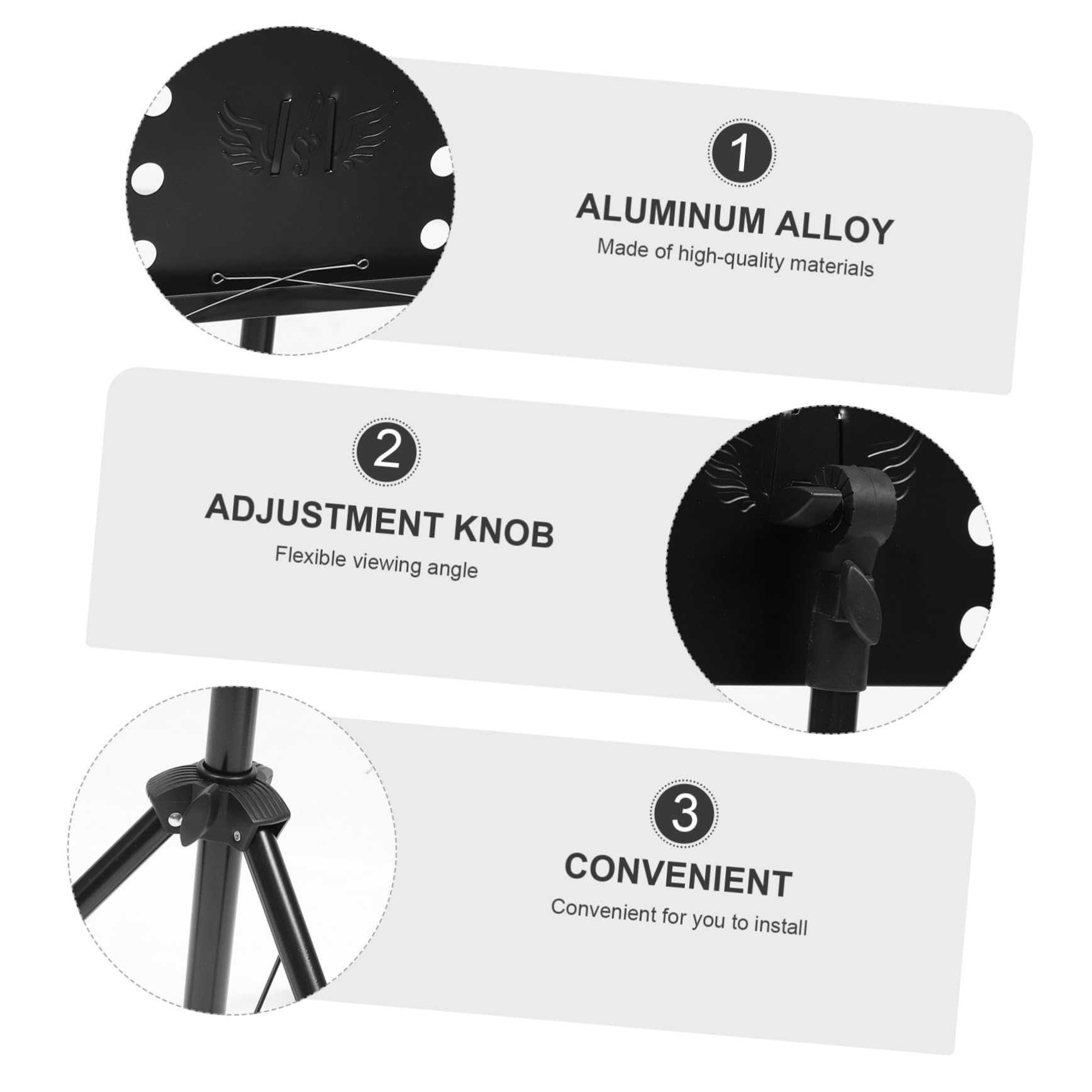 Cabilock Atril para Partituras Negro Plegable y Ajustable de Acero Suave y Abs, Soporte Portátil para Libros y Partituras Adecuado para Tocar Guitarra y Presentaciones