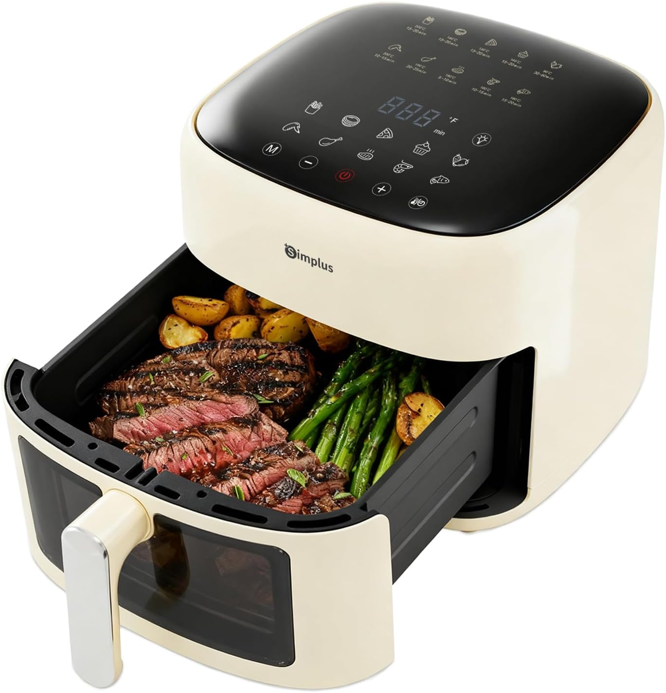 Product image of SIMPLUS Air Fryer 7 QT with Easy-View Window, Large Capacity Airfryer for Family, 400°F Rapid Air Crispy Technology, Touch Controls with 10 Presets, Nonstick & Dishwasher Safe Basket - Cream White