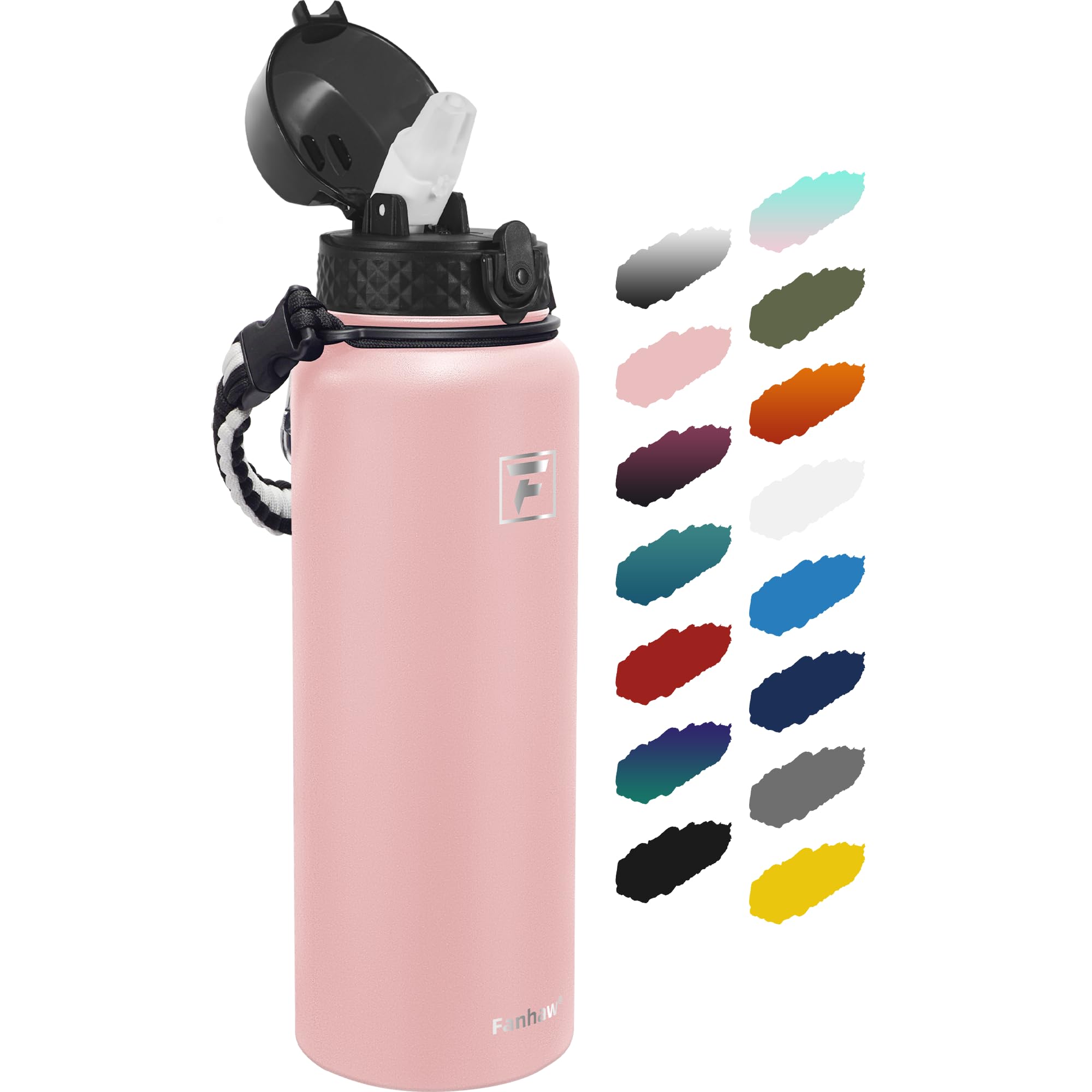 Fanhaw 40 oz Insulated Stainless Steel Water Bottle with Straw Lid, Leakproof Extra-Large Sports Bottle for Men & Women (Pink)