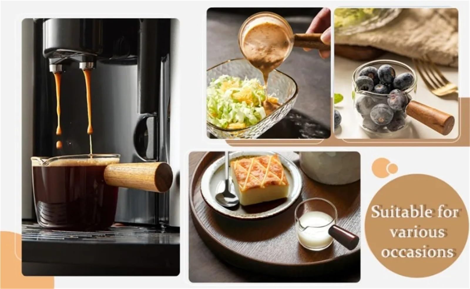 Tazza da caffè 3 pezzi 75 ml con tazza di dosaggio in vetro graduato Tazze manico in legno for barista caffettiera al latte Per Casa Cucina