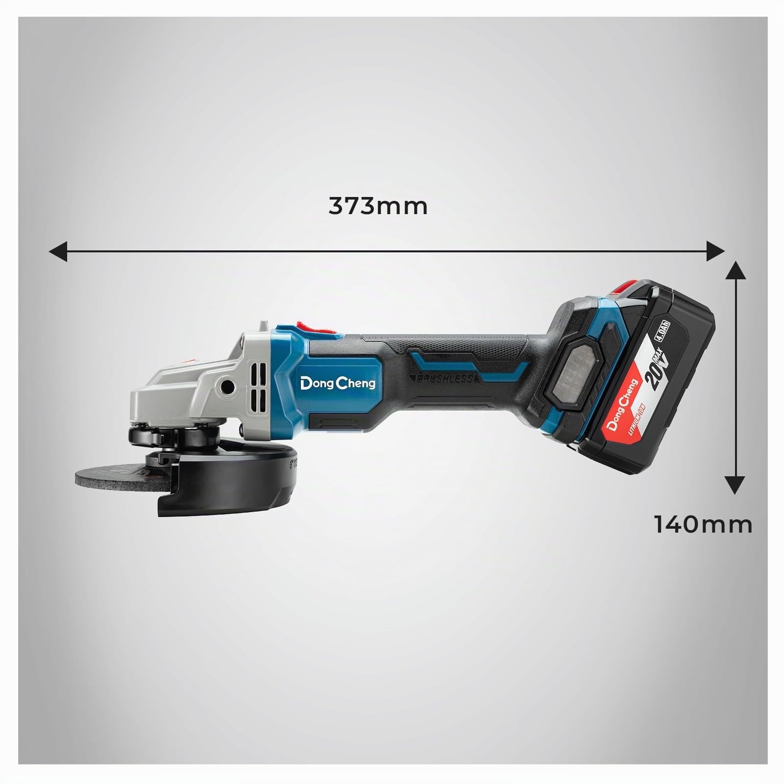 DongCheng Meuleuse d'angle sans fil 18 V, Disqueuse 125 mm, 630 W, profondeur de coupe 33 mm, Meuleuse augulaire sans balais Poignée anti-vibration, Meuleuse sans fil avec batterie 4.0Ah