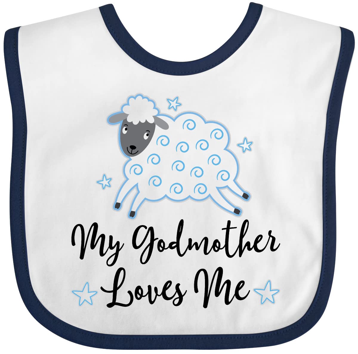inktastic Godmother Godson Lamb Baby Bib White and Navy 2bf68