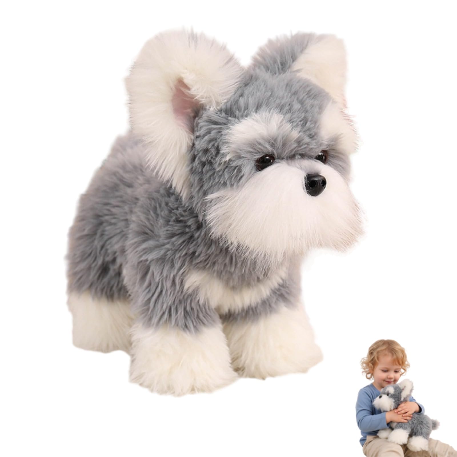 Schnauzer Plüschfigur, Realistischer Hund Plüschtier, PlüSchhund Stehend,Flauschiger Stofftier zum Spielen,Geschenk für Kinder und Hundeliebhaber (42cm,Grau)