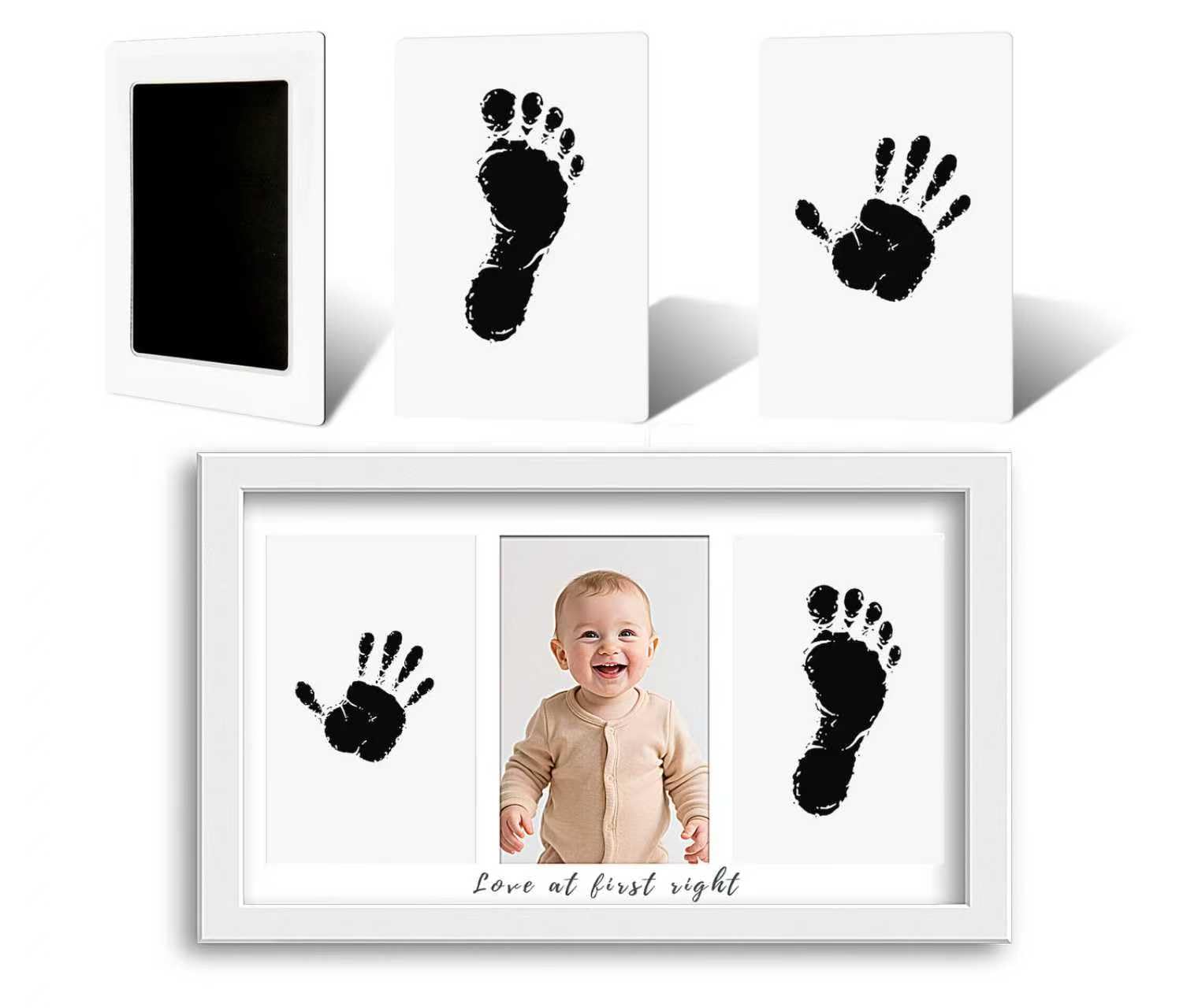 Kit de huellas de manos y pies de bebé sin tinta blanca, almohadilla táctil limpia, marco de recuerdo para recién nacidos, niño o niña, seguro, sin ensuciar, huella de mano para bebé, huella de pata de perro, decoración de guardería, color blanco