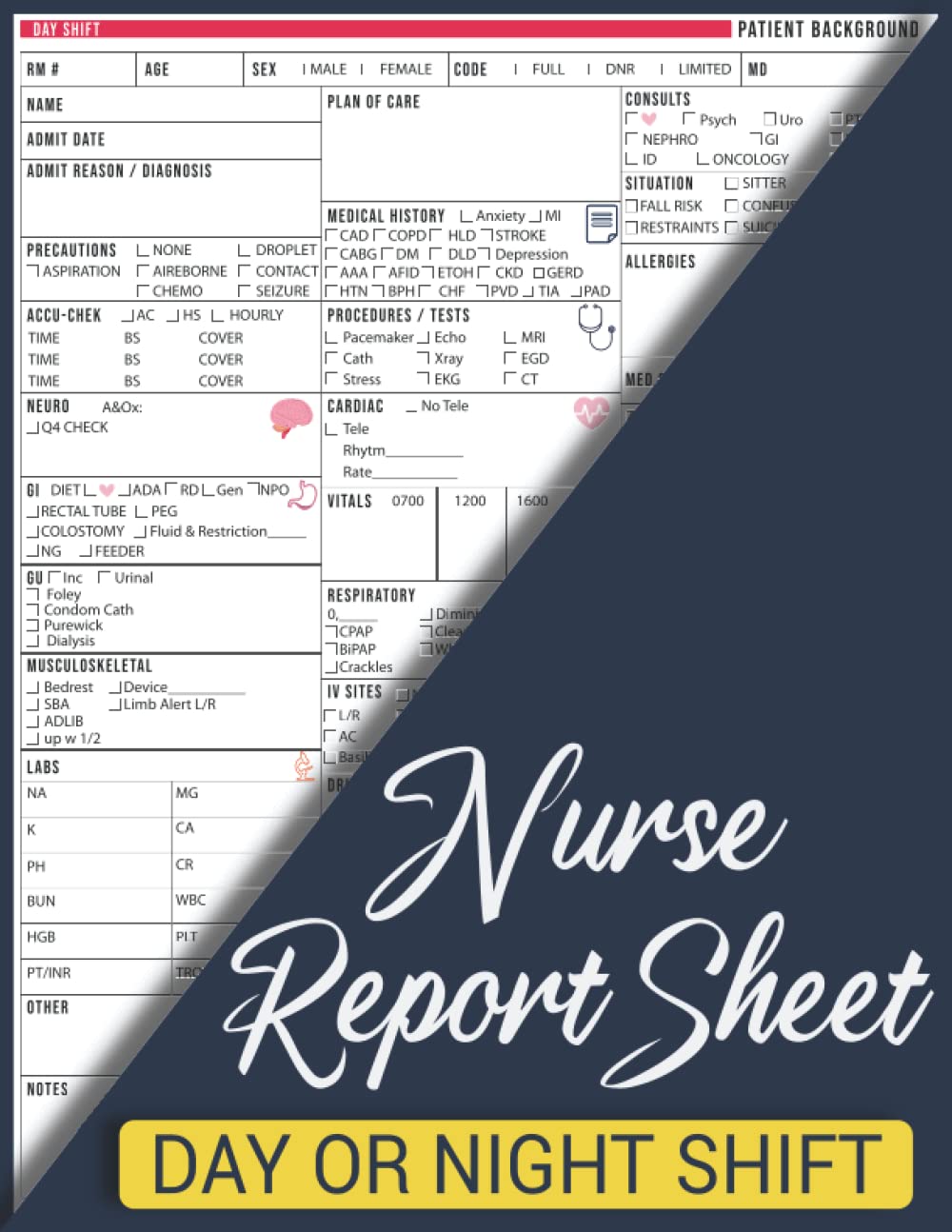 Buy Nurse Report Sheet day or night shift Organizing Notes Shifts And