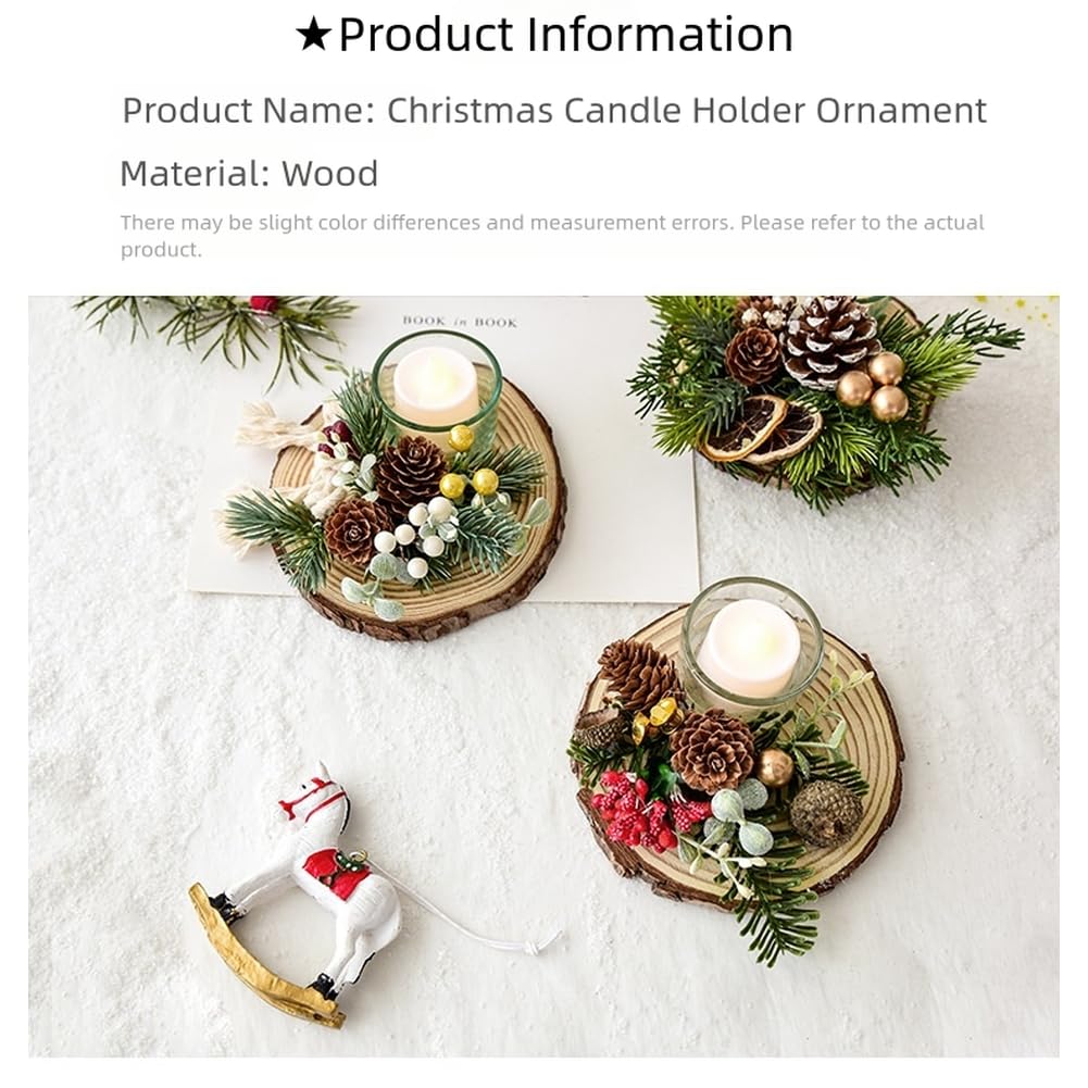 Bougeoir De Noël En Bois Avec Pommes De Pin - Décoration Rustique Pour Cheminée Ou Table