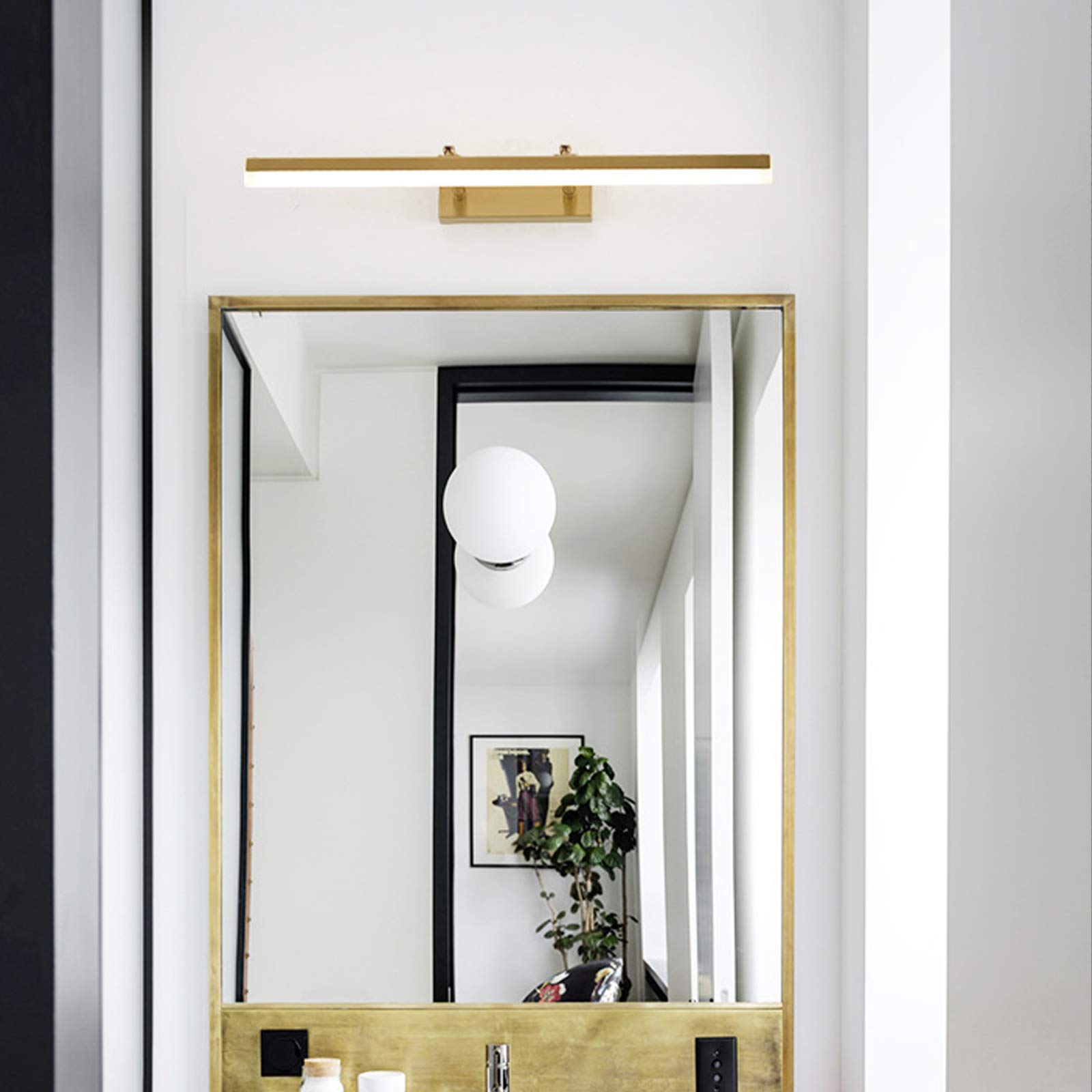 Applique Murale Moderne en Laiton doré pour Miroir de Salle de Bain avec Appliques murales étanches, Angle réglable et éclairage d'armoire 4000K pour Coiffeuse 73CM 16W