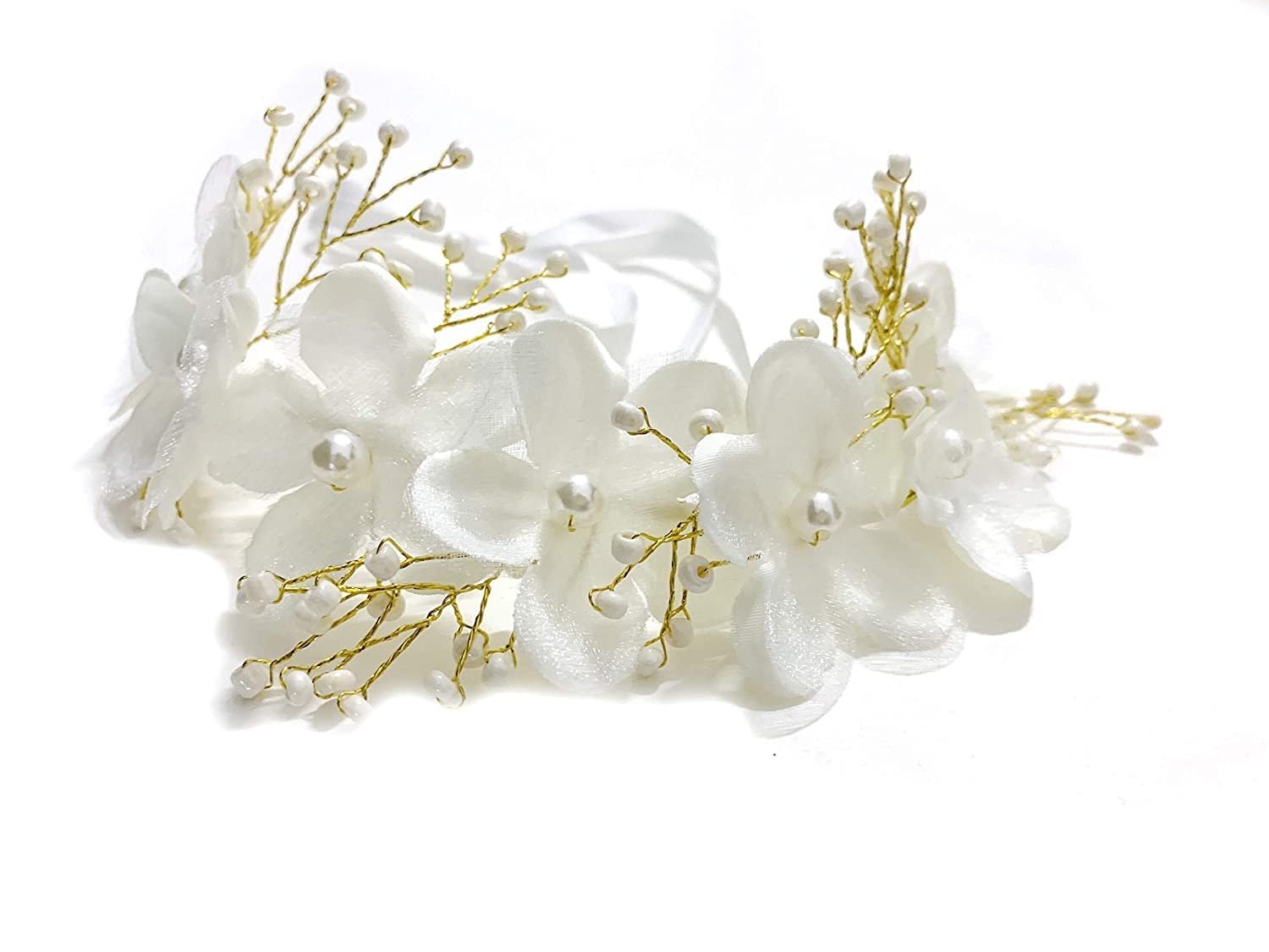 Maxxlite Hair Bridal Wedding Handmade Accessories Pearl Bead Flower Headwear Women's (White)