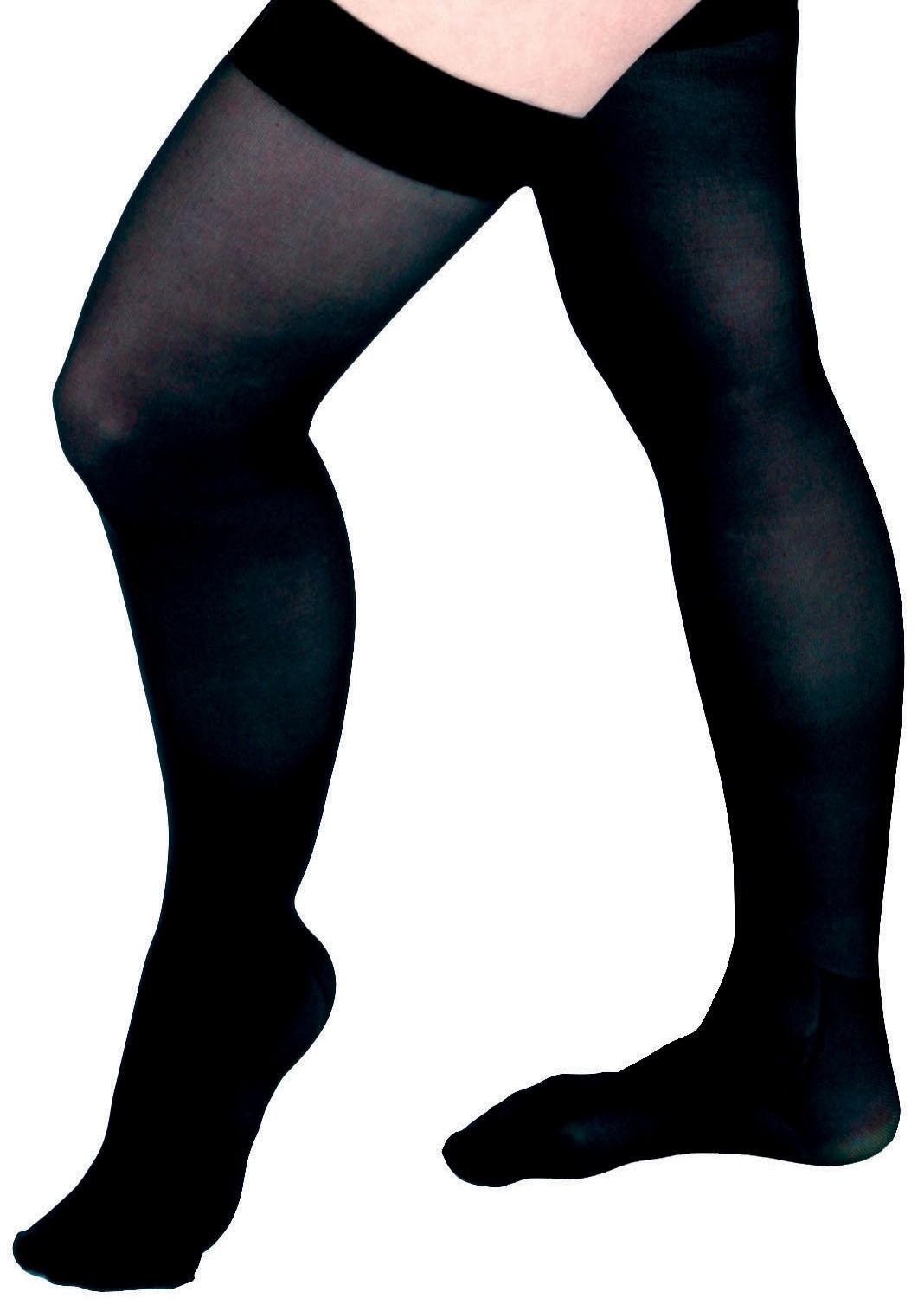 Medias de compresión Medline CURAD para muslo, 20-30 mm Hg, color negro, talla D, longitud regular, 1 par