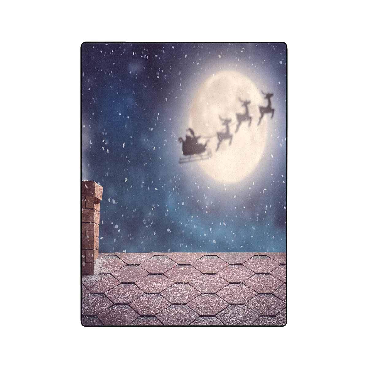 WGOUT Funny Christmas Santa Claus With Reindeer In Starry Night Soft Cozy Warm Fleece Travel Blanket Throws For Couch Living Room Office, 50x60IN