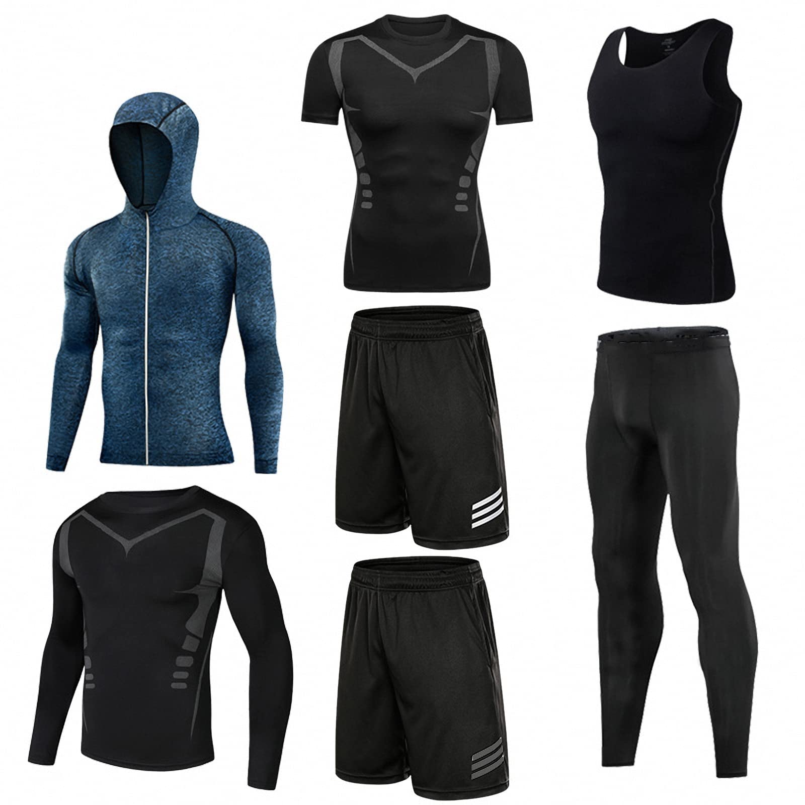 7-częściowy męski zestaw odzieży fitness, szybkoschnące legginsy na siłownię, outdoorowa warstwa bazowa odzież sportowa, styl 12, M