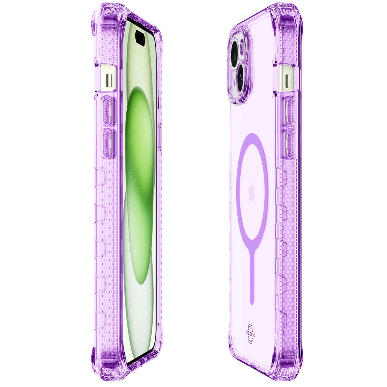 Itskins Supreme R // Clear Coque ultra hybride MagFit conçue pour iPhone 15 Plus, compatible avec MagSafe, anti-jaunissement, protection militaire, antichoc, coque magnétique transparente, violet