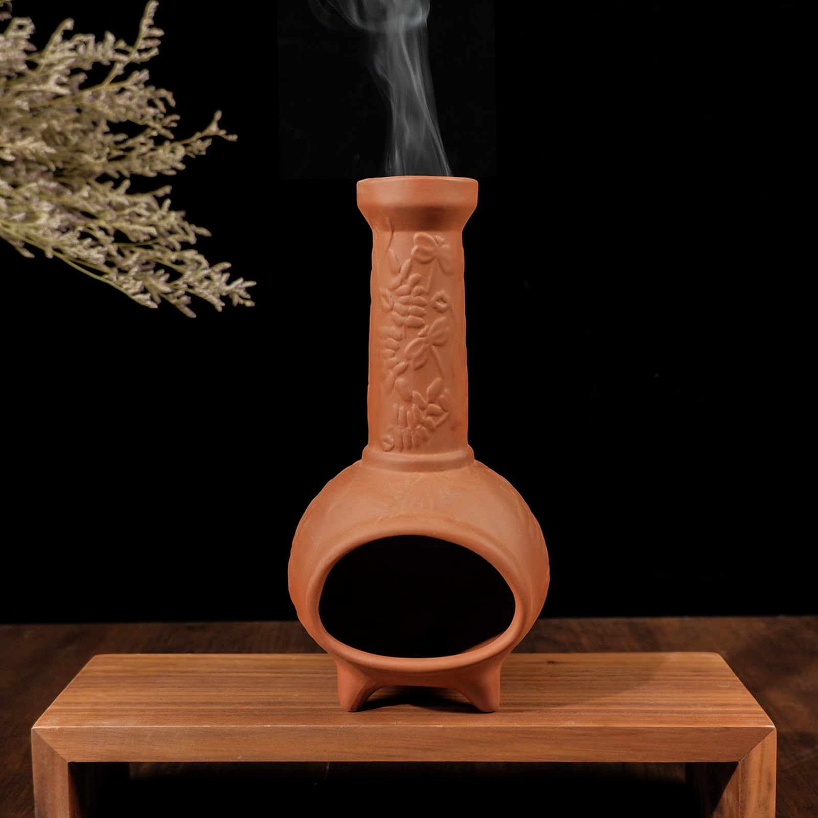 MOUGIGI Portaincenso fatto a mano in terracotta per Palo Santo e mini caminetto, elegante bruciatore a cono per bastoncini di Palo Santo e salvia, ideale per la pulizia energetica, yoga, meditazione
