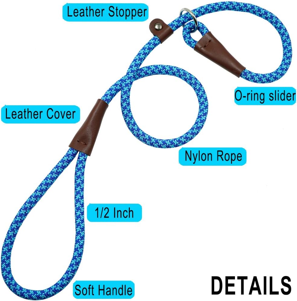 40FT Check Cord/Tie Out Long Rope Leash + 3FT Slip Lead Dog Leash