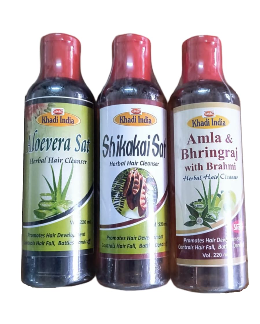 Sharp Khadi India Combo Natural Amla, Bhringraj, Shikakai & Aloevera Sat Shampoo 220 ml | Anti Hair Fall & Damage Repair (Pack Of 3)-picture-44