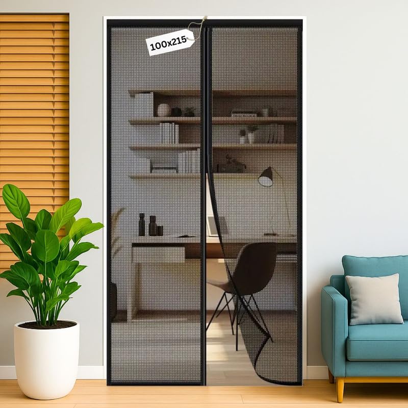 Image of Royalkart Polyester Mosquito Screen Curtain Mesh with Pre-Attached 34 Magnets |Auto-Closing Insect Screen to Keep Mosquitoes Out| (100X215cm, Black)