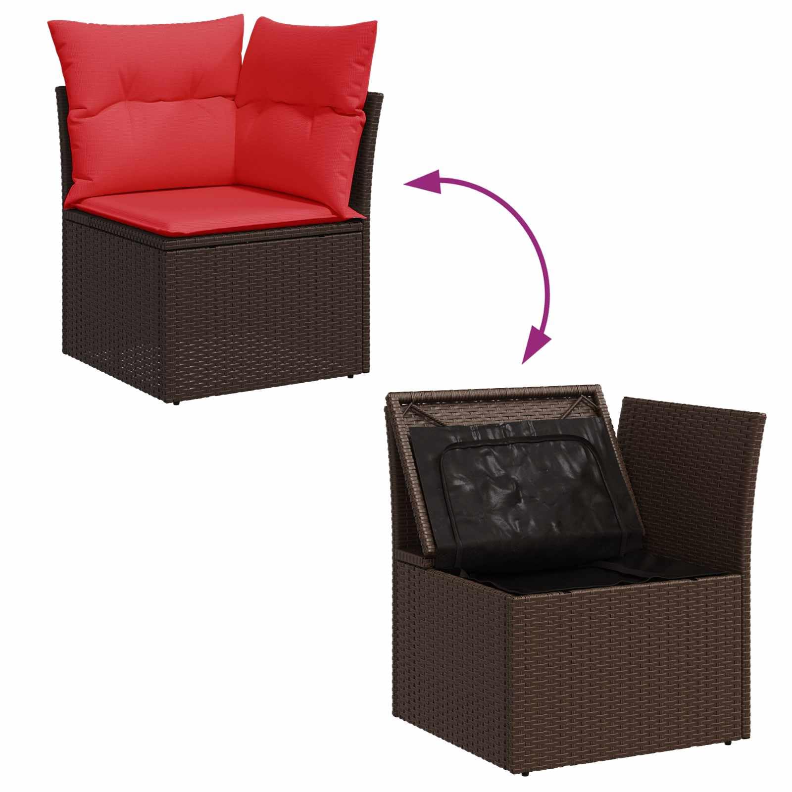 Sofá esquinero de jardín con cojín marrón de poliratán, 4 plazas, ratán sintético, juego de sofá para exteriores con bolsa de almacenamiento impermeable y fundas extraíbles, recubierto de
