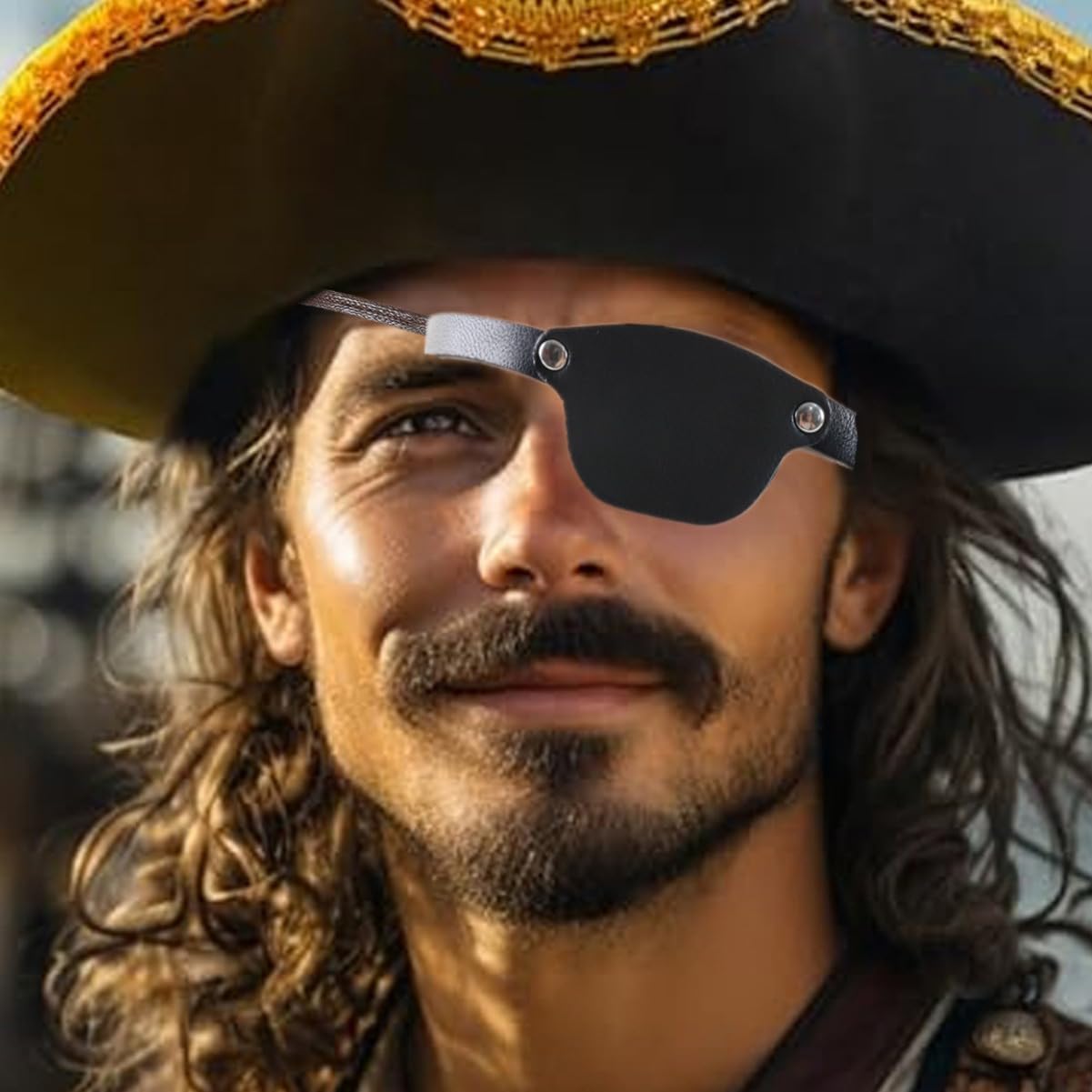 IBLUELOVER Pirate Eye Patch Medieval Eye Cover Adjustable Pirate Captain Fancy Dress Black PU Leather Eyepatch for Halloween Costume Prop Carnival Role Play - Image 2