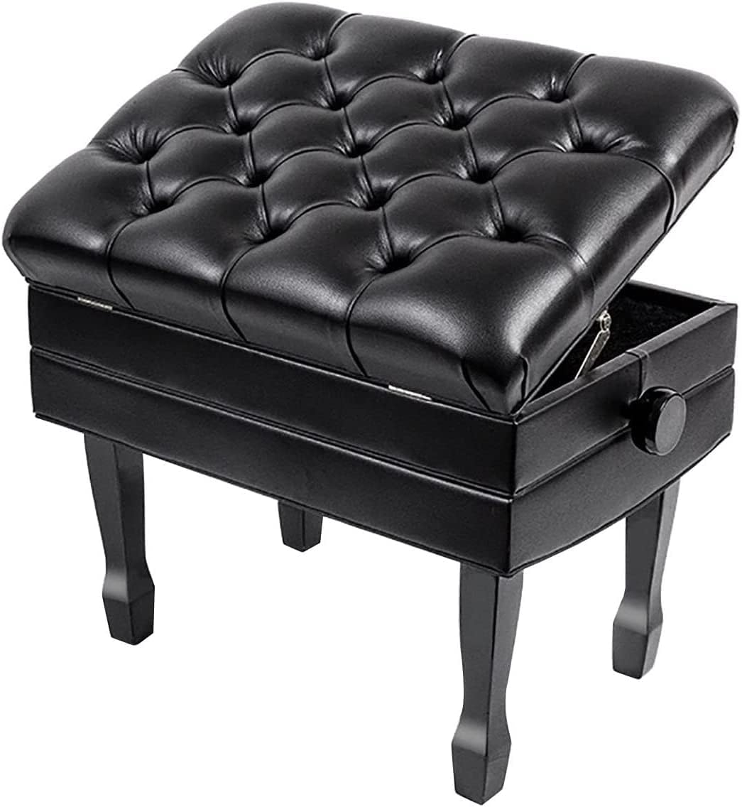 Ława do pianina Solo, regulowana ława do pianina z wodoodporną podkładką i eleganckimi nogami w kształcie podkowy, 61 x 43 x 48-58 cm, odpowiednia do ćwiczeń muzycznych