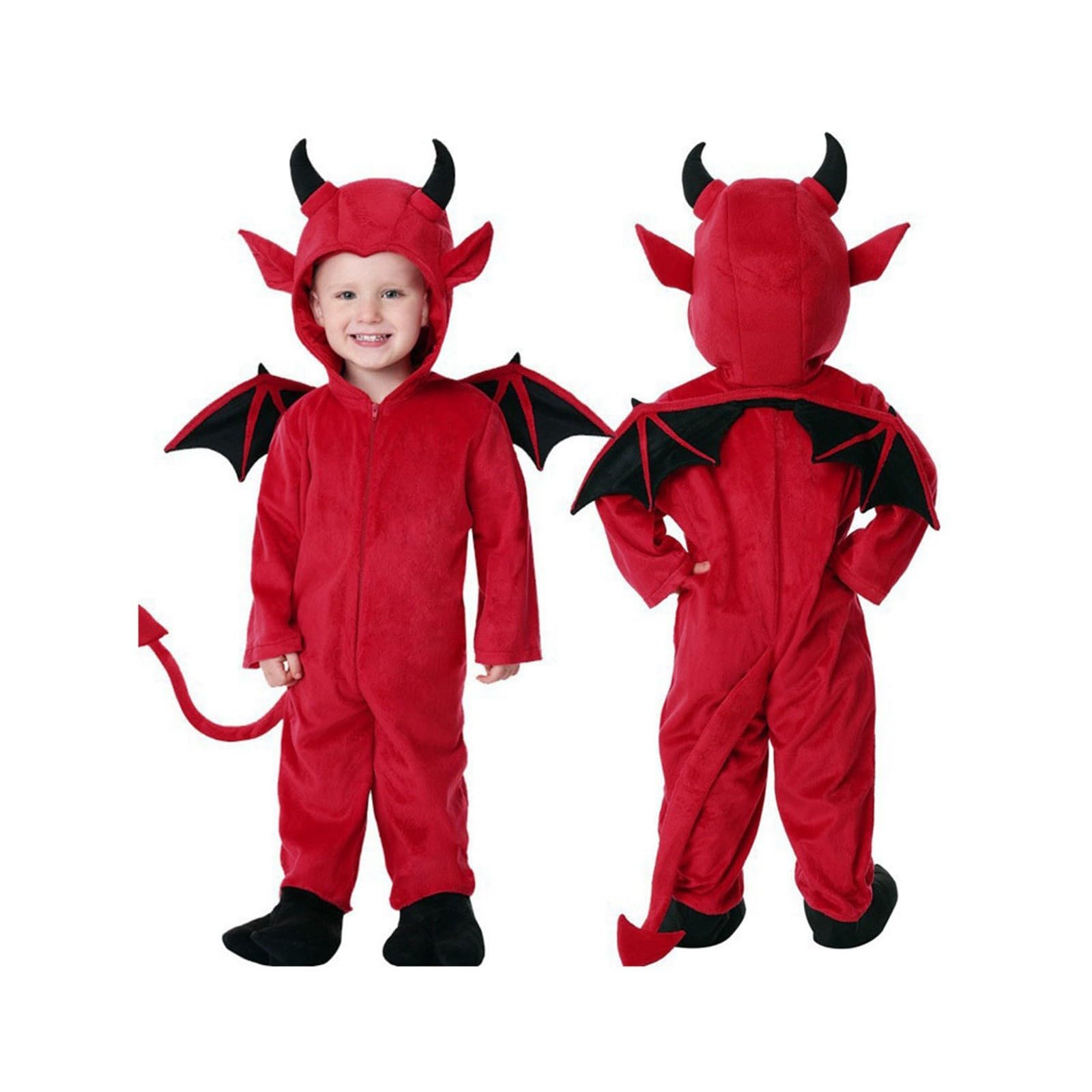 Costume de Petit Diable Bébé - Inclut Ailes, Cagoule, Queue et Combinaison - Costumes de Cosplay pour Halloween et Fêtes Costumées - Idéal pour Enfants