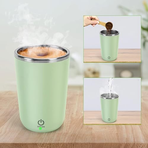 Miniatura 5 de Taza de café autoagitable  Taza de mezcla automática de acero inoxidable recargable con tapa, 11.8 fl oz12 oz taza agitadora para revolver café,