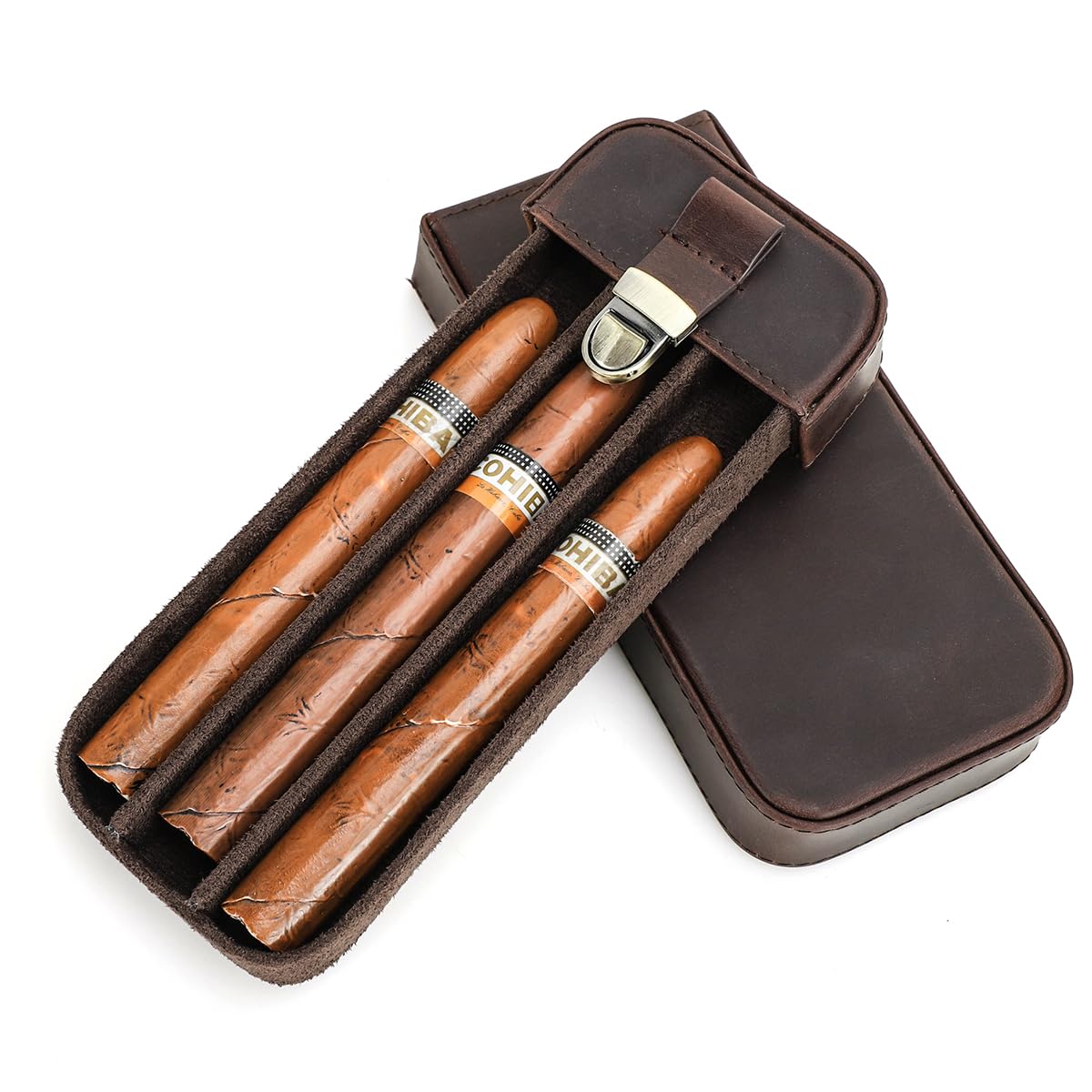 Crazy Horse Leather Cigar Case Travel Cigar Box 3 Slot Cigars Humidor Sleeve Portable Organizer by Handmade-image-32