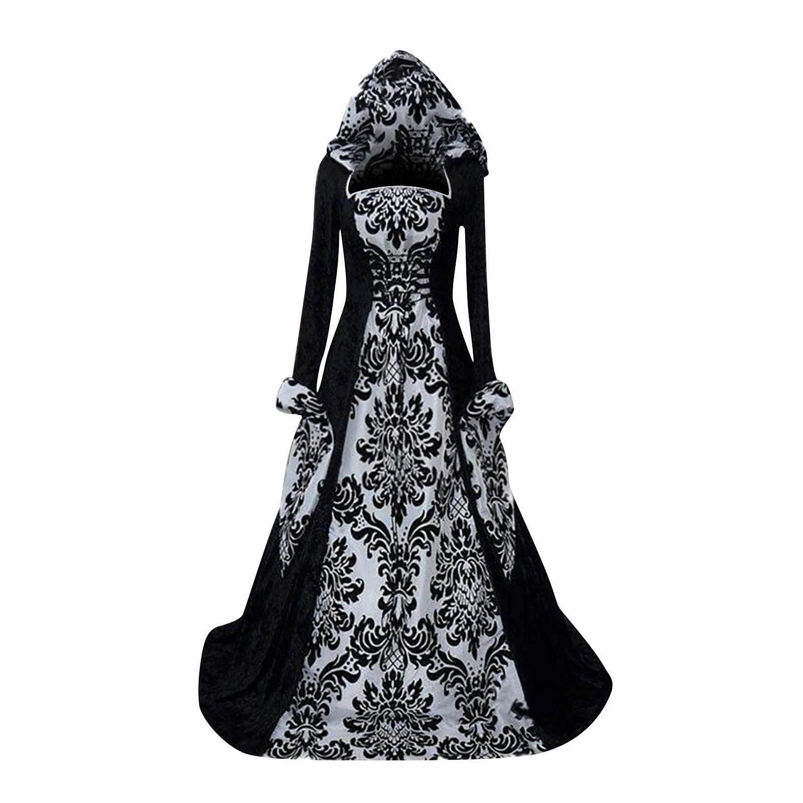 UXXNJFG Adult Halloween Costumes Woman Sexy Witch Costume Adult Renaissance Ladies Halloween Costumes Plus Size Retro Gothic Dress Party Cosplay Victorian with Hooded Carnival White 4XL