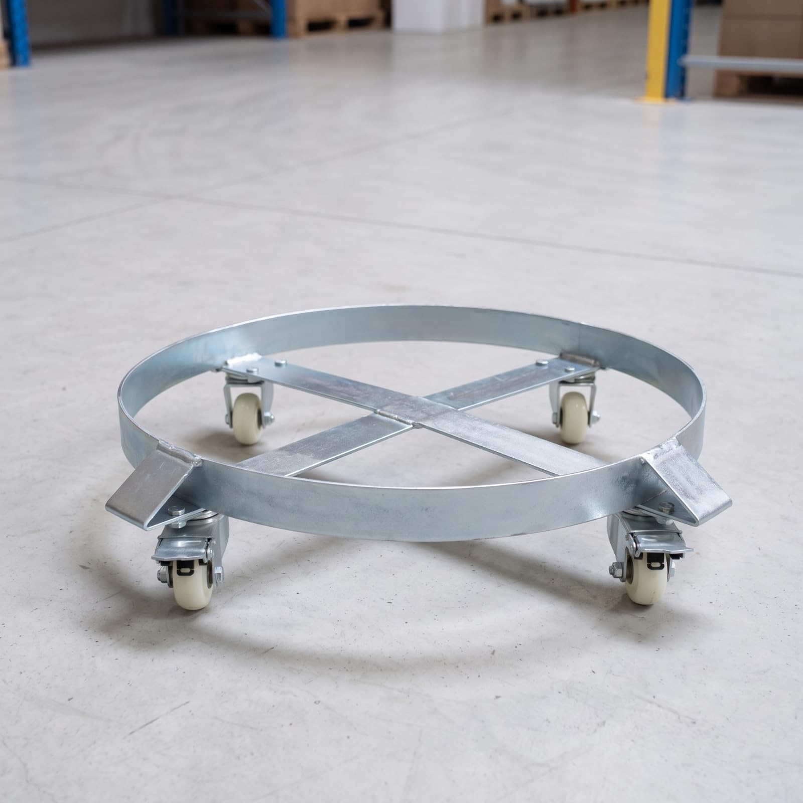 Carrello per Fusti Barile Piattaforma con Ruote Supporto per Contenitori Cilindrici Struttura Acciaio al Carbonio Uso Adatto a Magazzini Fabbriche Officine
