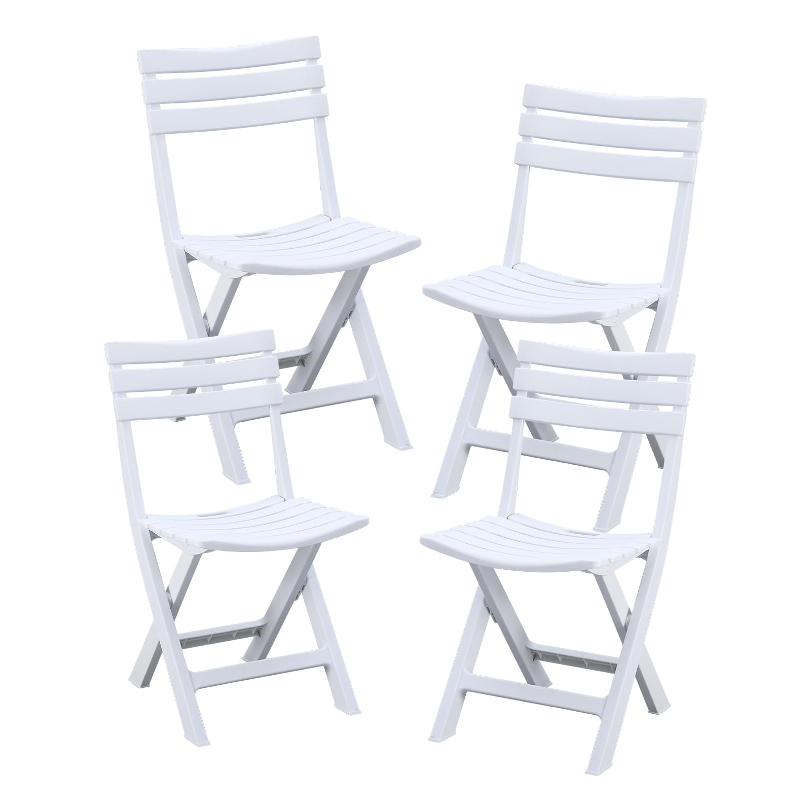 BOOSDEN Silla de jardín Plegable de plástico, Juego de 4 sillas Plegables de plástico, Silla de jardín, Silla de balcón, Silla de Camping y de Comedor para Uso en Interiores y Exteriores, Blanco
