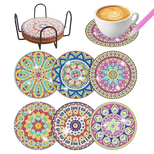 8 Stück Diamond Painting Untersetzer mit Halter, Mandala Diamond Coaster, Dimond Painting Untersetzer, Wiederverwendbare DIY Mandala Tassenuntersetzer, für Tassen,Vasen, Kerzen Dekoratio