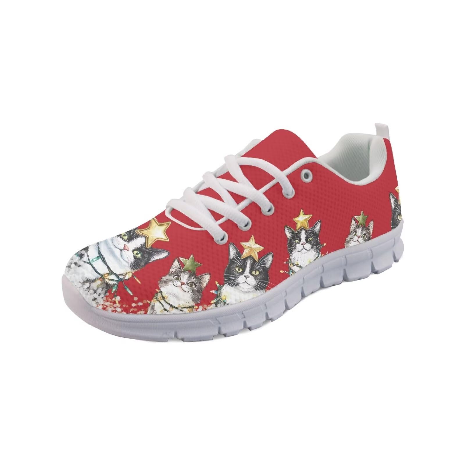 FOR U DESIGNS Christmas Sneakers for Women Teen Girls Walking Athletic Tennis Workout Shoes Size 8 Cute Cat Print Casual Sneakers Non Slip Work Shoes