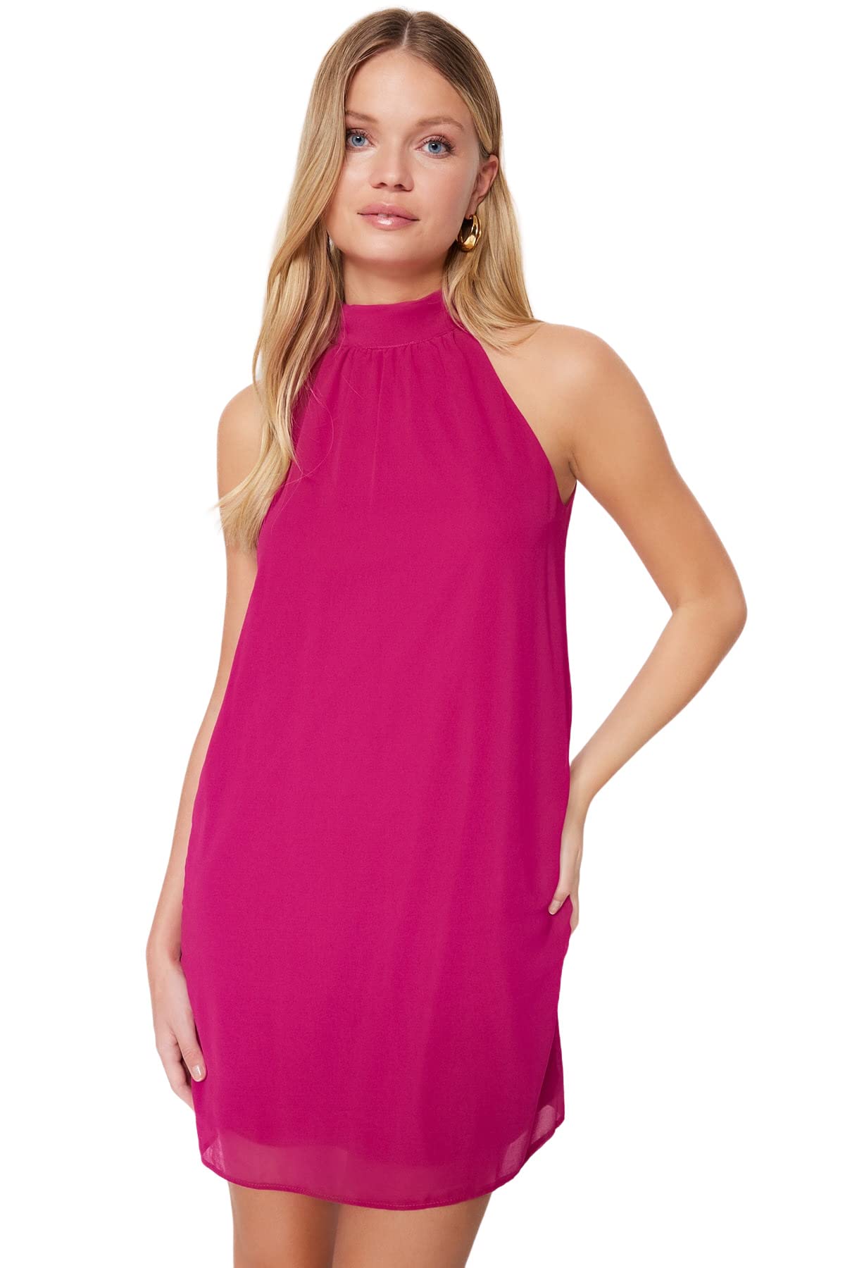 Trendyol FeMan Shift Regular fit Woven Dress,Plum,36