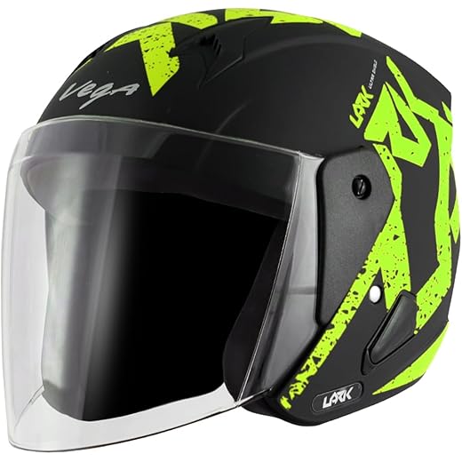 Vega Lark ISI Certified Open Face Helmet - Dull Black Neon
