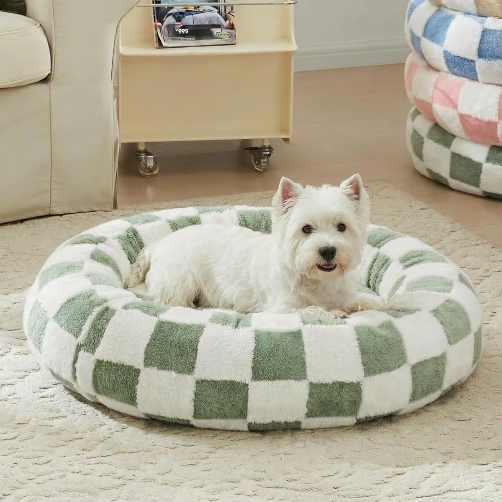 Lit rond beignet pour chien et chat Ohocut vert sauge lavable 76cm