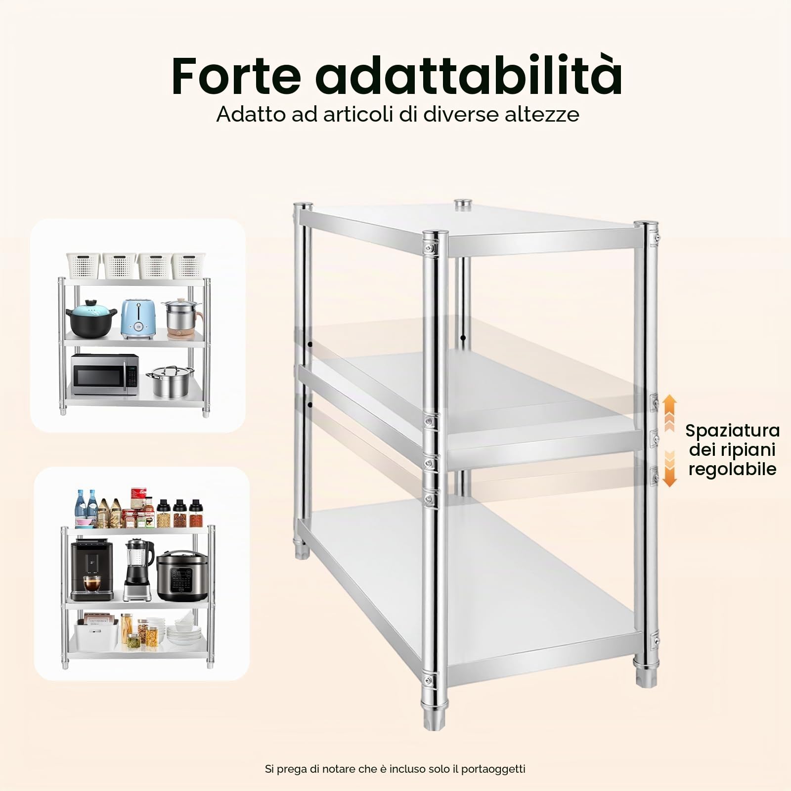 Tavolo da Lavoro in Acciaio Inox con 3 Ripiani, 80 x 40 x 80 cm, Tavolo Cucina Professionale carico 50kg, Banco Multiuso Salvaspazio per Cucina, Ristorante e Laboratorio