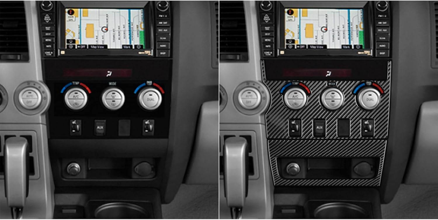 Real Black Carbon Fiber Car Dashboard Central AC Climate Multimedia Control Panel Sticker Set Auto Interior Accessories Compatible with Toyota Tundra(XK50) 2007 2008 2009 2010 2011 2012 2013-B