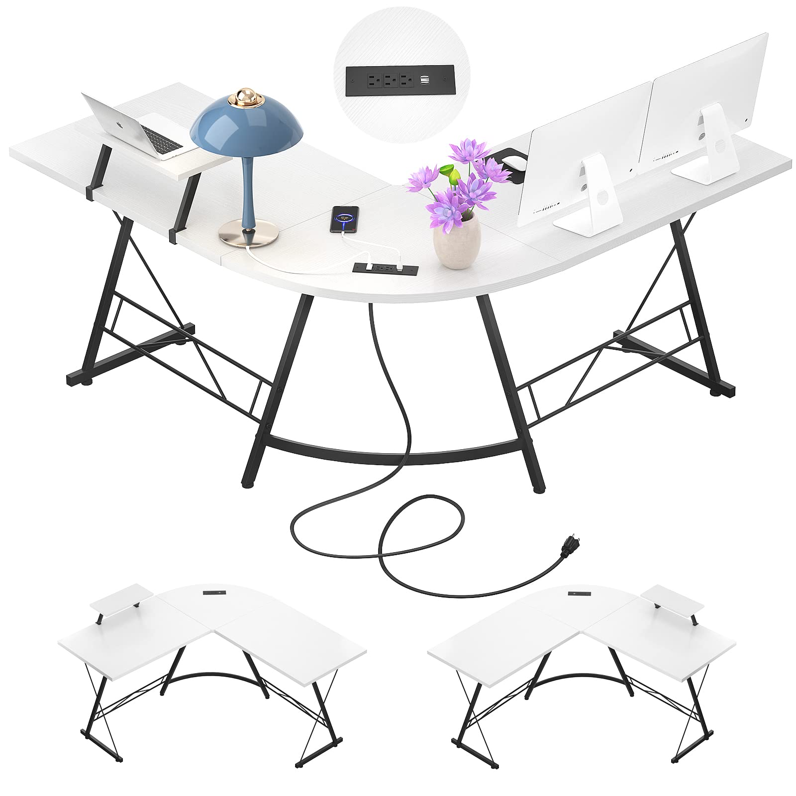 Buy Ecoprsio LShaped Desk, Corner Desk with Outlets and USB Ports