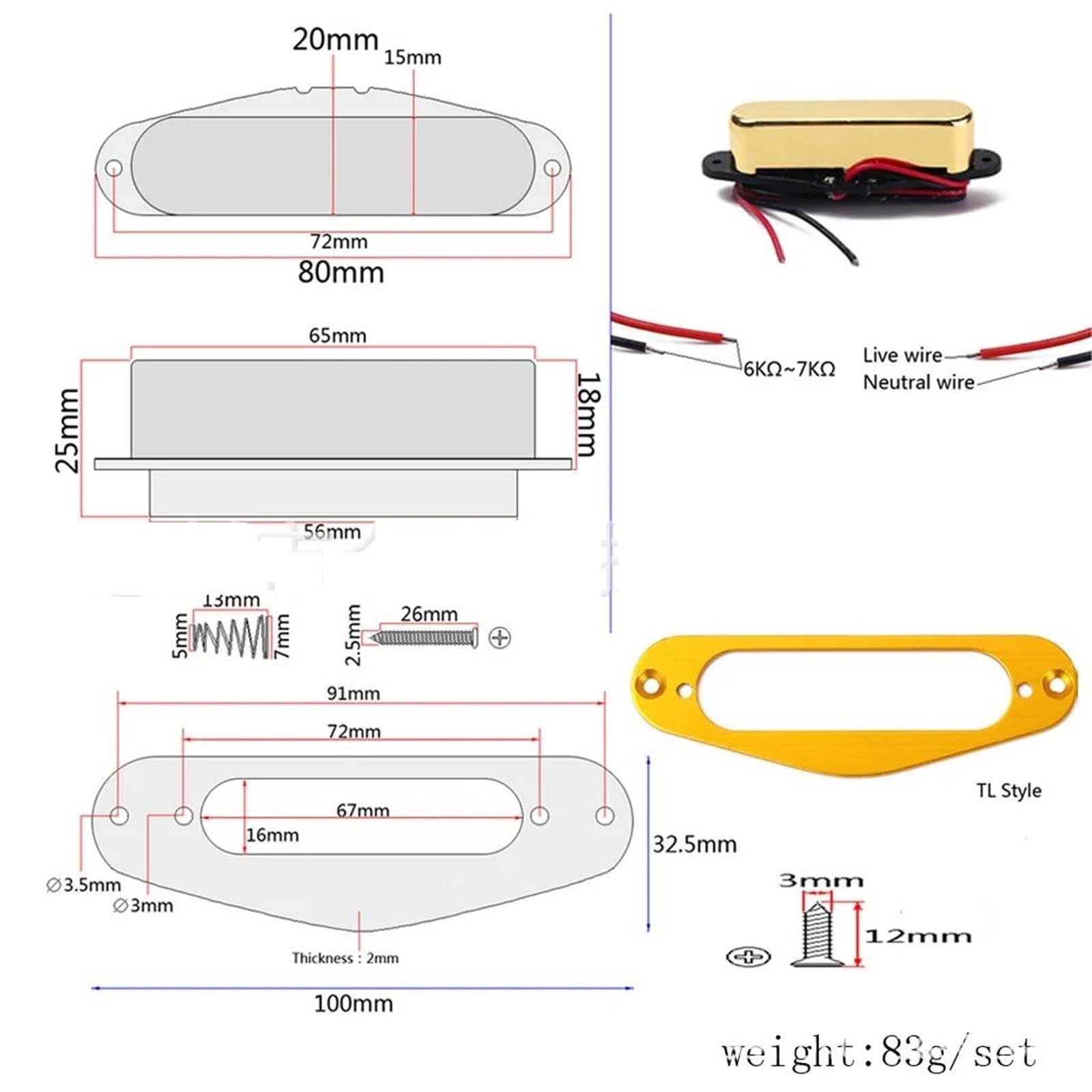 Pastilla De Guitarra Eléctrica Profesional Pastilla De Mástil De Guitarra Chapada En Oro | Pastilla de bobina simple con marco dorado para piezas de guitarra eléctrica TL