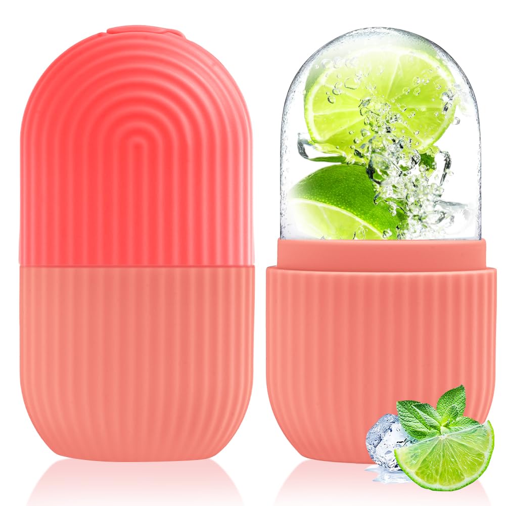 flintronic Ice Roller, Eisroller Gesicht Auge Massagegerät, Silikon Wiederverwendbares Eis Gesichtsroller für Anti-Aging, Falten Straffen Dunkle, Ringe Reduzieren (Rosa)