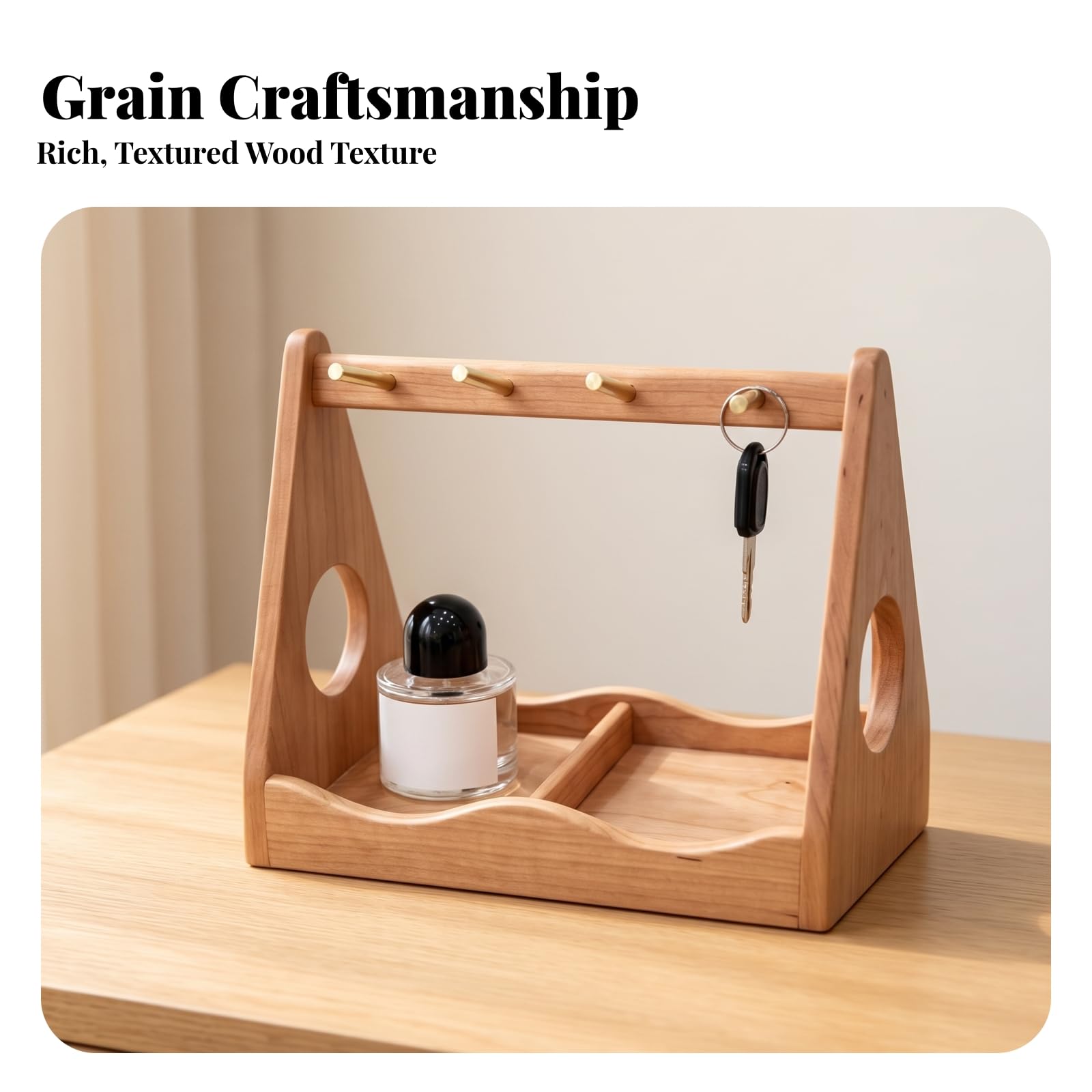 Portachiavi con Vassoio Multifunzione, Stile Minimalista In Legno Di Ciliegio Nordamericano