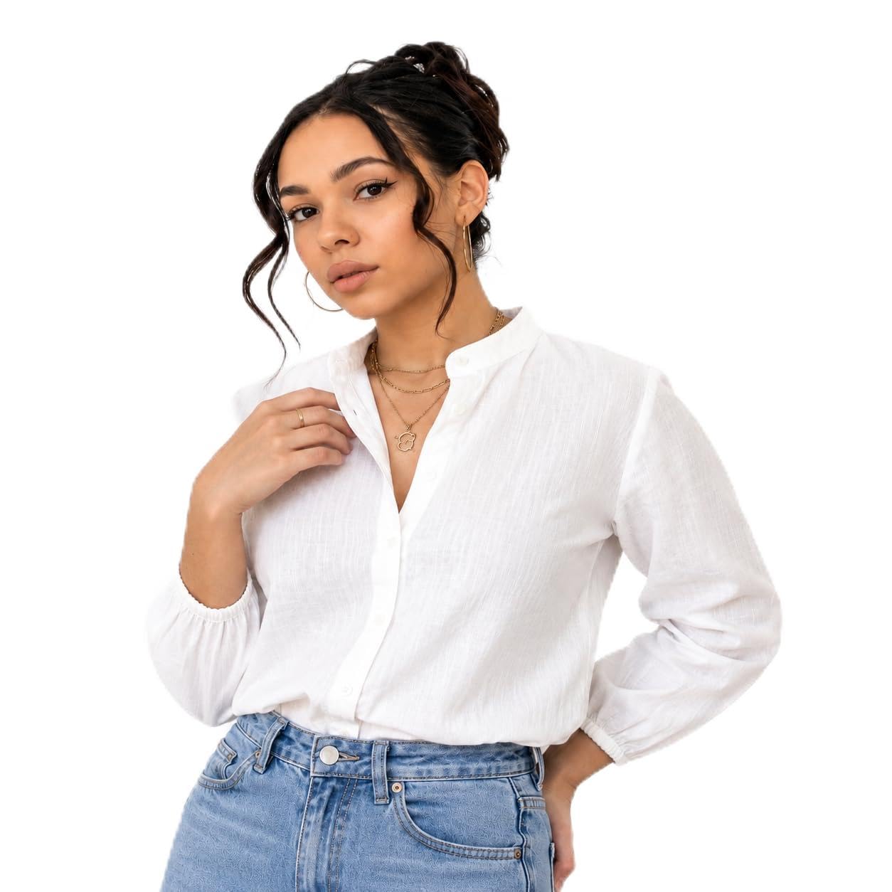Women's White Button-Down Shirt, Long Sleeve-picture-33