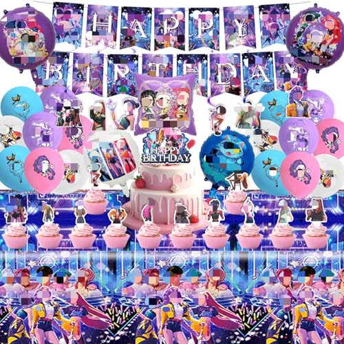 Ballons violets et kit anniversaire pour fête d'enfants à la maison