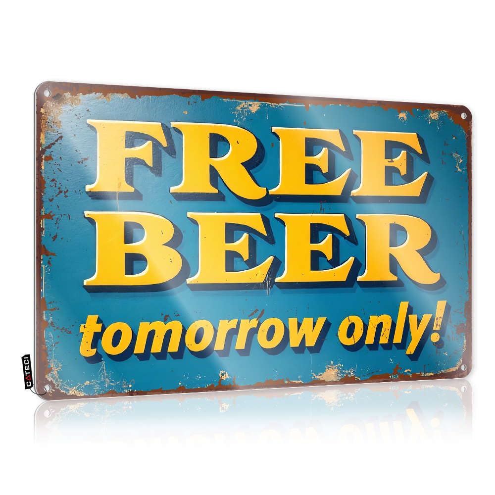 Bbq Signs Outdoor Free Beer Tomorrow Only! Tin Sign Tin Sign Decor Bar Metal Sign Decor(30X40CM)