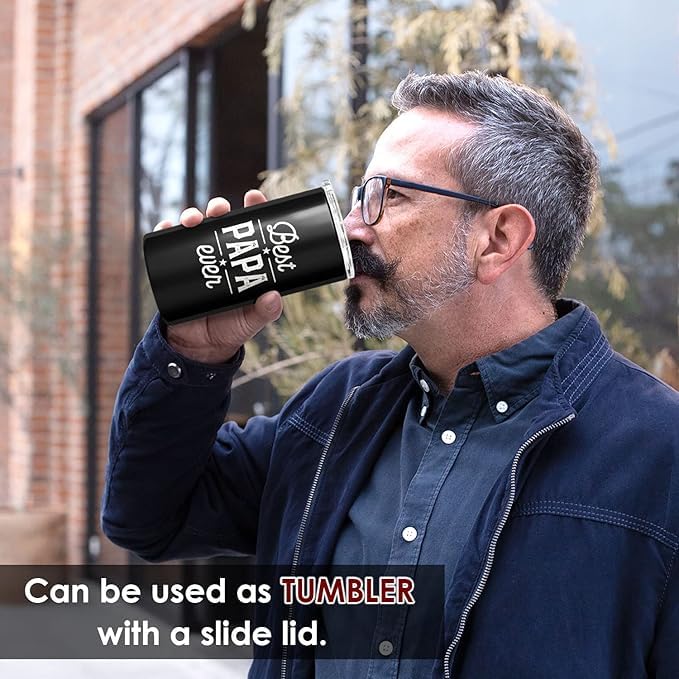 Image of SANDJEST 4-in-1 Dad Tumbler Gifts for Dad from Daughter Son - 12oz Best Papa Ever Can Cooler Tumblers Cup - Stainless Steel Insulated Cans Coozie Christmas, Birthday, Father's Day Gift