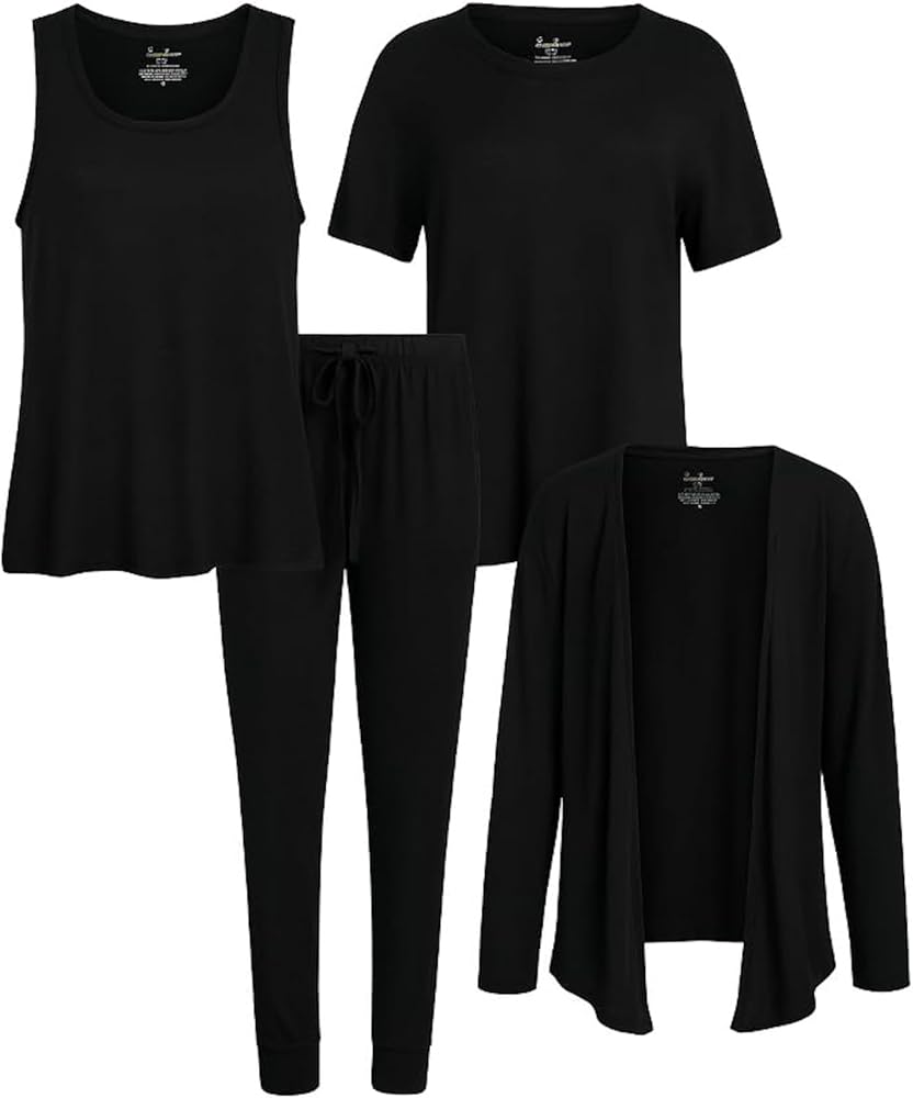 TKMK Lounge wear set 【BLACK】 Live2Lounge Women's 4-Piece Pajama Set – Soft Hacci Knit